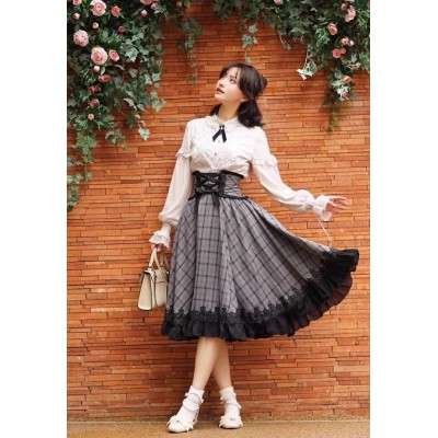Faeries Daffodil Grey and Green Check Skirt(Reservation/2 Colours/Full Payment Without Shipping)